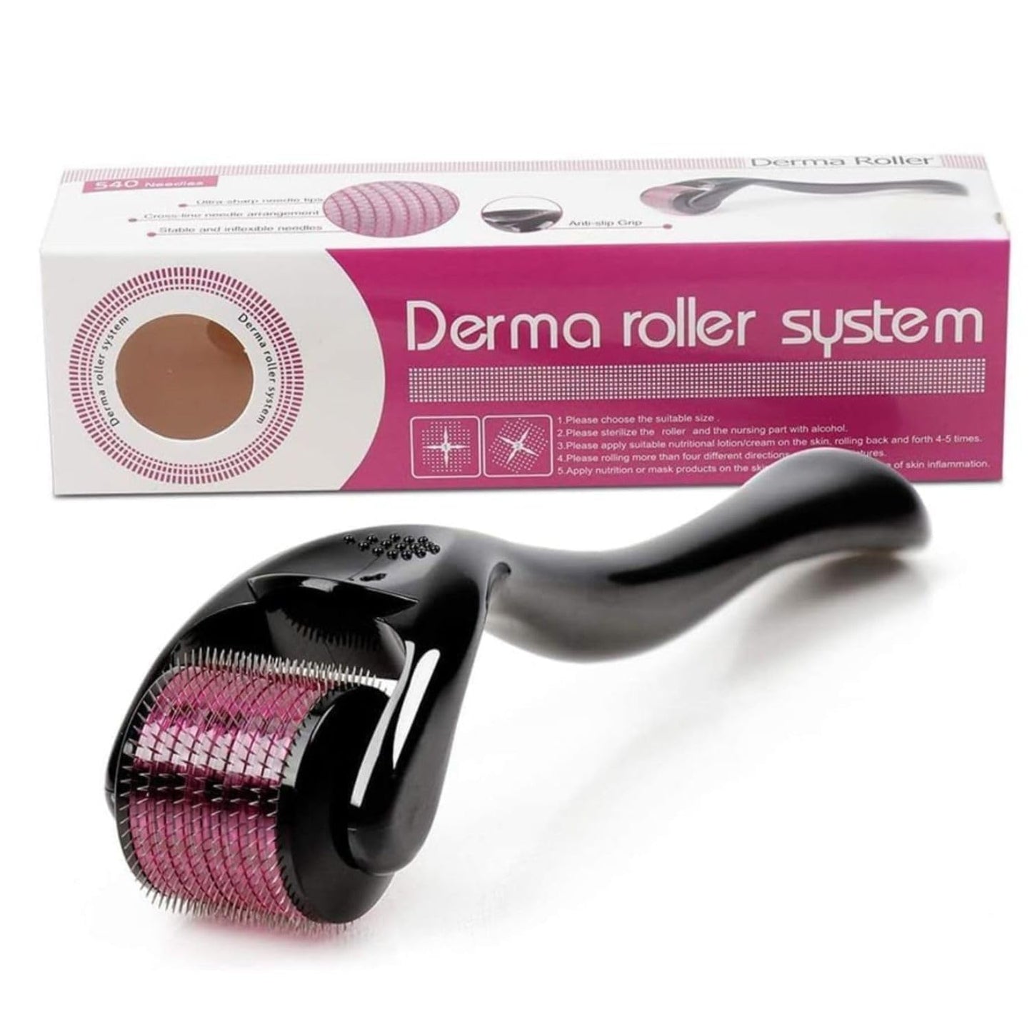 Titanium Derma Roller ā 540 Micro Needles for Hair & Beard Growth, Skin Rejuvenation & Scar Reduction (Black)