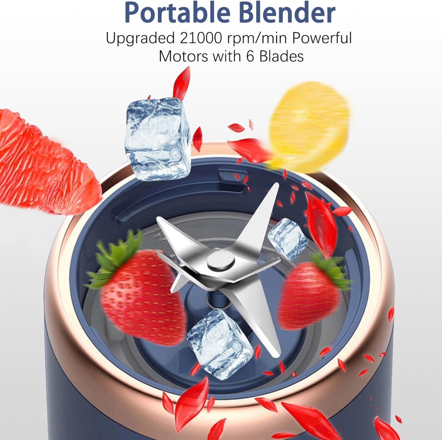 Portable Electric Blender – USB Rechargeable Mini Smoothie Maker (6 Blades, 3 Speeds, 1800mAh Battery, 400ml Capacity)