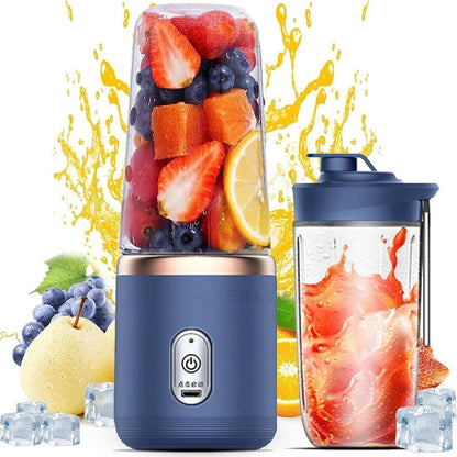 Portable Electric Blender – USB Rechargeable Mini Smoothie Maker (6 Blades, 3 Speeds, 1800mAh Battery, 400ml Capacity)