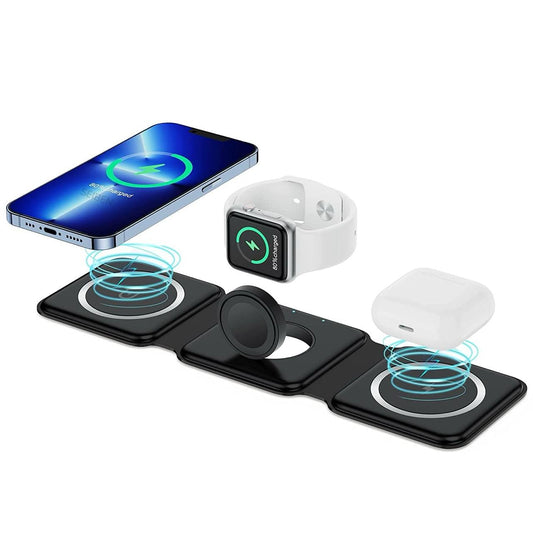 3-in-1 Magnetic Foldable Wireless Charging Station | Fast Charging Stand for Apple iPhone, AirPods, Apple Watch