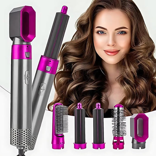 5-in-1 Hot Air Brush Hair Dryer & Volumizer – 1000W Multifunction Styling Tool with Detachable Attachments, Negative Ion Technology & 3 Heat Settings
