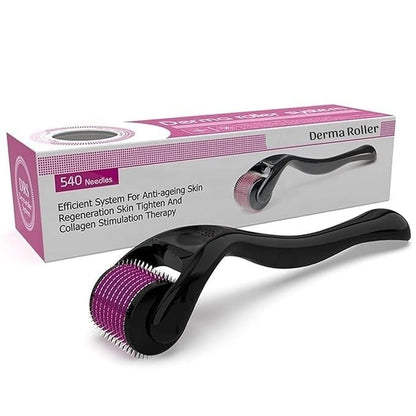 Titanium Derma Roller – 540 Micro Needles for Hair & Beard Growth, Skin Rejuvenation & Scar Reduction (Black)