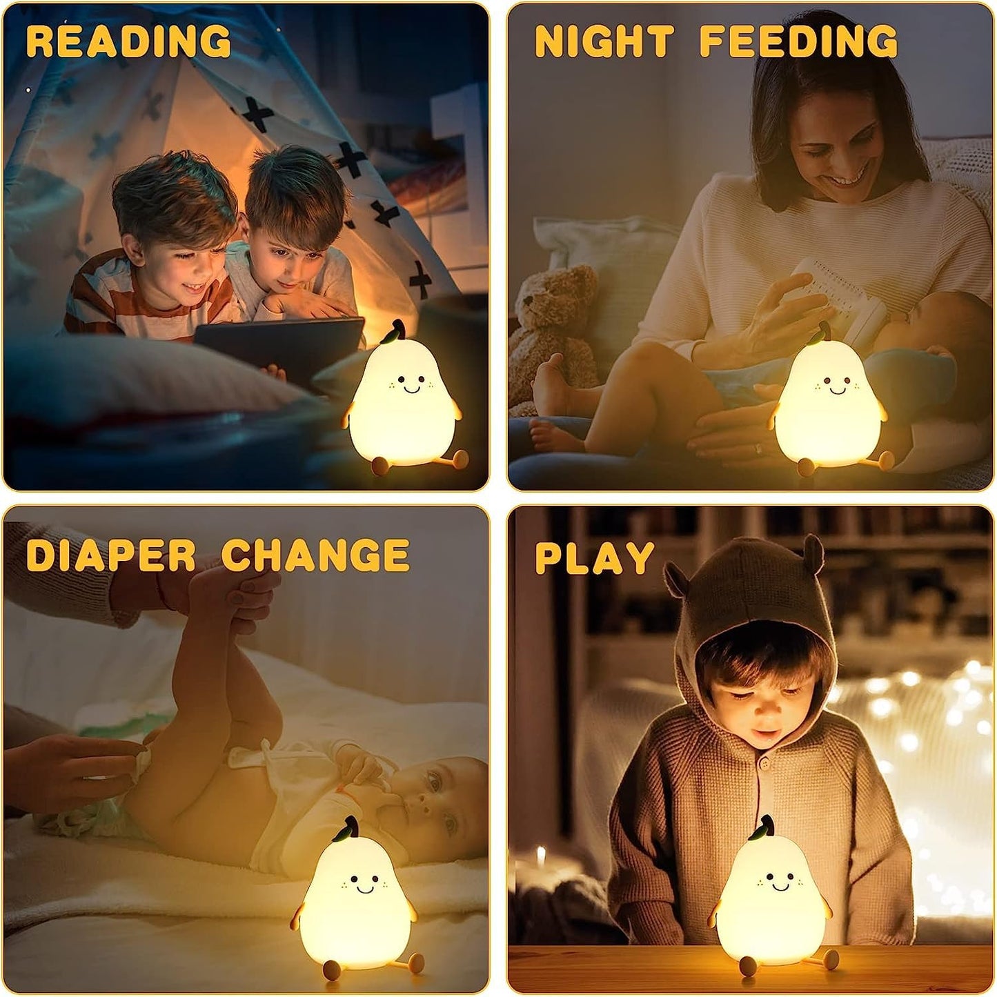 Rechargeable Pear Lamp | Dimmable LED Night Light with Touch Control | Decorative Ambient Lighting for Home & Bedside