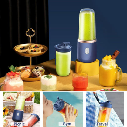 Portable Electric Blender – USB Rechargeable Mini Smoothie Maker (6 Blades, 3 Speeds, 1800mAh Battery, 400ml Capacity)
