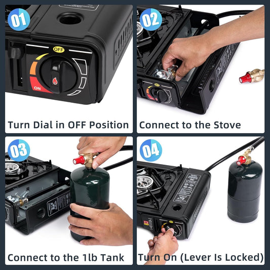 2-in-1 Portable Gas Stove with Carry Case – Outdoor Cooking Gas Burner (Black, 34 x 26 x 7.5 cm)