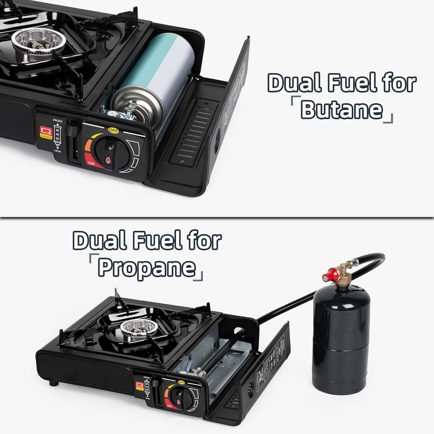 2-in-1 Portable Gas Stove with Carry Case – Outdoor Cooking Gas Burner (Black, 34 x 26 x 7.5 cm)