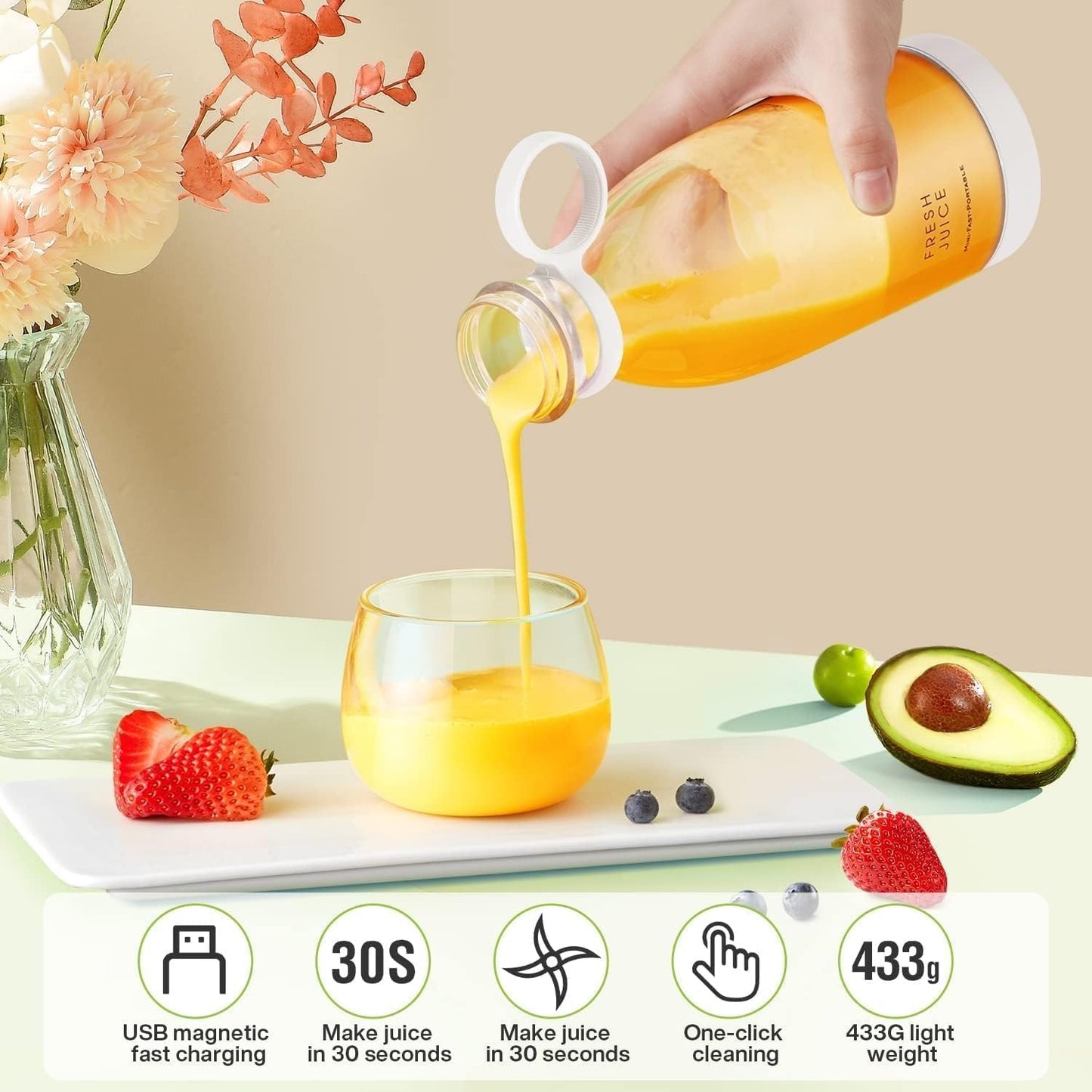 Rechargeable Electric Bottle Juicer | Portable USB Fruit Squeezer | On-the-Go Juice Extractor