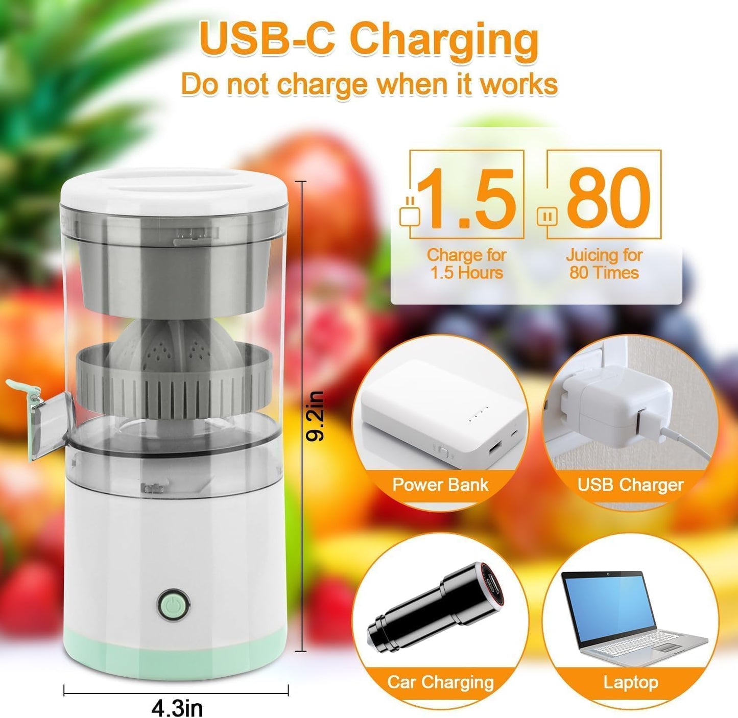 Electric Citrus Juicer Machine | Automatic Wireless Orange & Lemon Squeezer with Large Pulp-Free Pitcher
