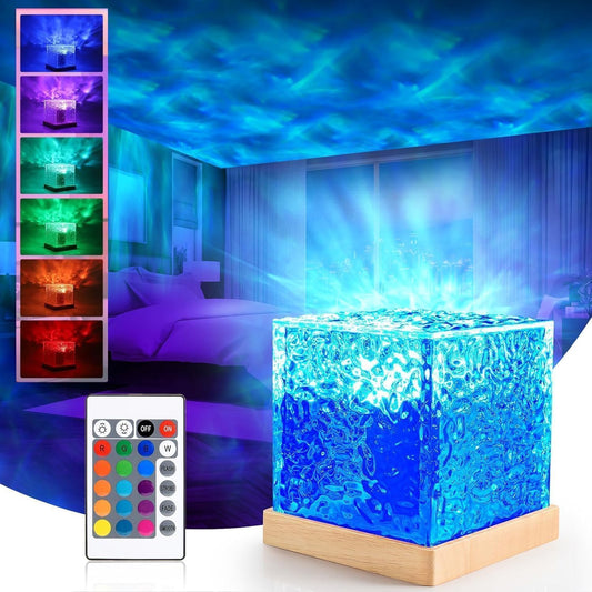 Romantic Ocean Wave Night Light Projector Lamp – 3D Water Ripple Effect with Remote Control (Cube Shape, Multicolor)