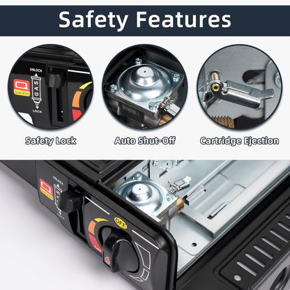 2-in-1 Portable Gas Stove with Carry Case – Outdoor Cooking Gas Burner (Black, 34 x 26 x 7.5 cm)