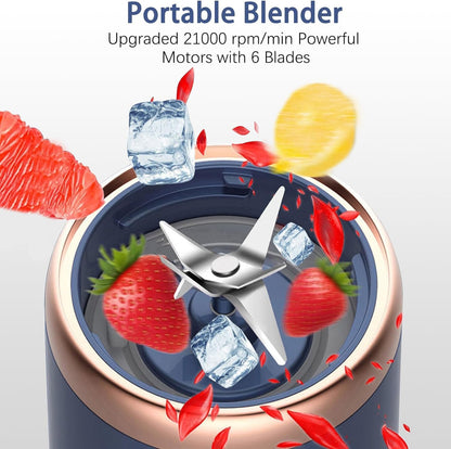Portable Electric Blender – USB Rechargeable Mini Smoothie Maker (6 Blades, 3 Speeds, 1800mAh Battery, 400ml Capacity)
