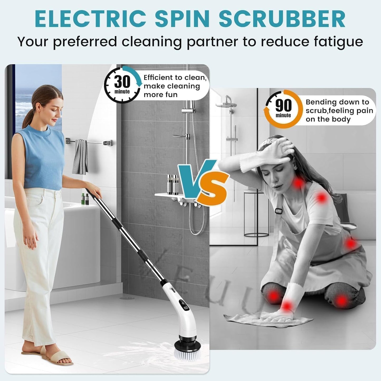 9-in-1 Cordless Electric Spin Scrubber | Powerful Waterproof Cleaning Brush for Bathroom & Tile