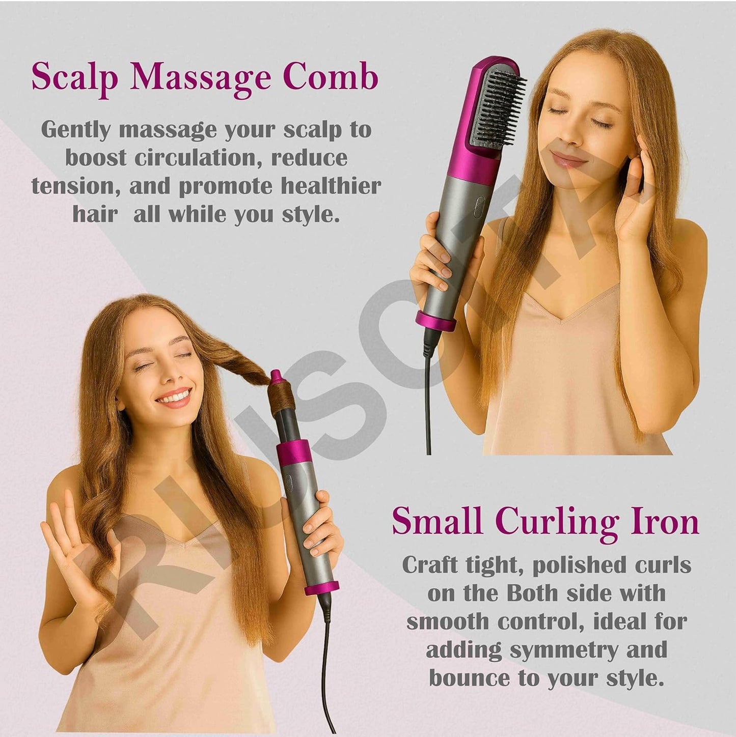 5-in-1 Hot Air Brush Hair Dryer & Volumizer – 1000W Multifunction Styling Tool with Detachable Attachments, Negative Ion Technology & 3 Heat Settings